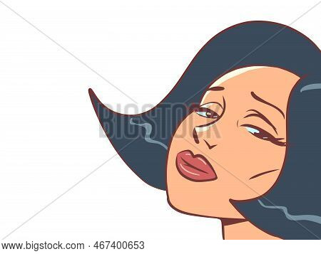 Portrait Of A Sinful Brunette Woman Short Hair, Longing And Sadness