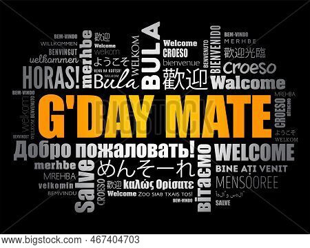 G'day Mate (welcome In Australian) Word Cloud In Different Languages, Conceptual Background