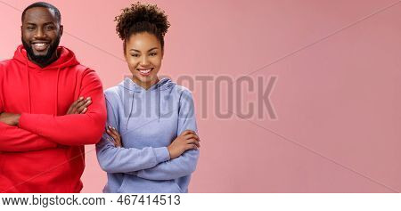 Charming Happy Professional Team Two African American Man Girl Smiling Broadly Self-assured Own Abil