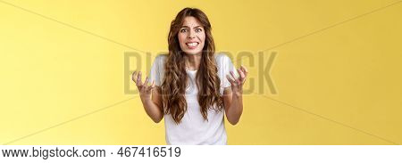 Annoyed Curly-haired Caucasian Irritated Distressed Girl Cringe Outraged Clench Teeth Frowning Furio