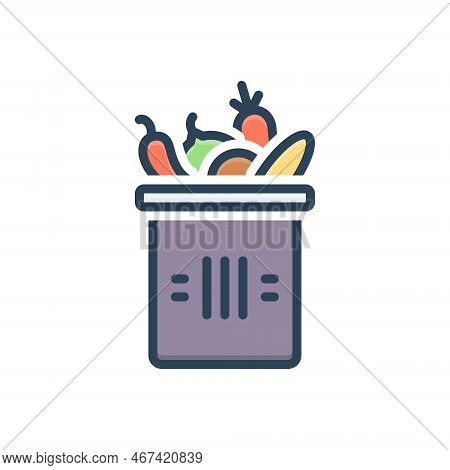 Color Illustration Icon For Containing Fruit Vegetable Fresh Baket Product Full Mix Carry Set