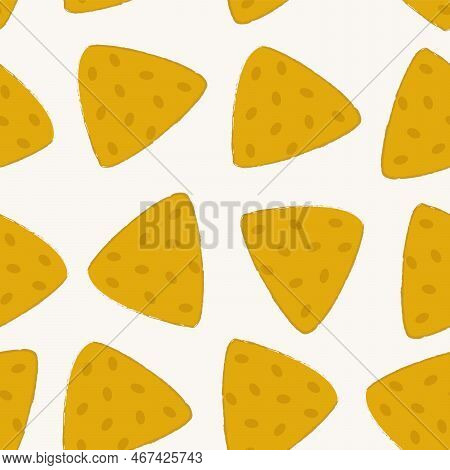 Seamless Pattern With Nachos On Light Background - Latin American Food.