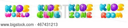 Kids Zone Vector Cartoon Banner. Colorful Letters For Childrens Playroom Decoration. Sign For Childr