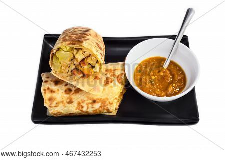 Vegetarian Mexican Burrito With Potato, Tofu,rice Served With Sauce Borracha