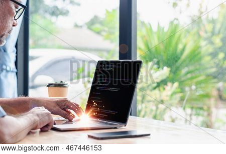 Programmer Coding, Compiler, Encode, Debug, And Developer Application Software For Business Corporat
