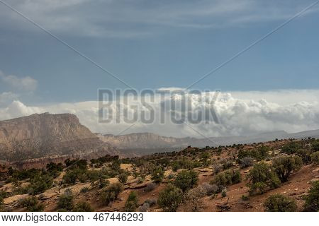 Storm Clouds Build Over Capitol Reef National Park On Winter Afternoon