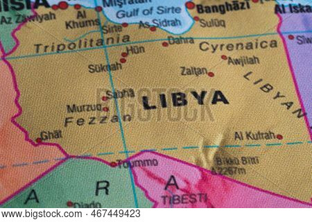 Map View Of Libya On A Geographical Globe