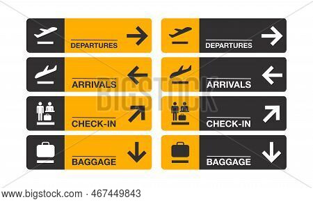 Airport Sign Isolated On White Background. Airport Board Airline Sign, Departures, Arrivals, Check I