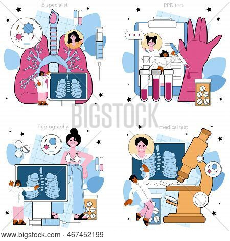 Tuberculosis Specialist Set. Human Pulmonary System Diseases Diagnostic