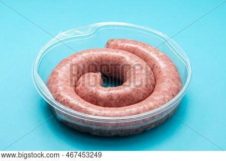 Rolled Botifarra, A Pork Meat Sausage Typical Of Catalonia, Spain, In A Plastic Dish