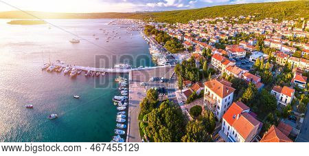 Punat. Town Of Punat Waterfront Aerial Panoramic Sunset View, Island Of Krk, Kvarner Bay Of Croatia