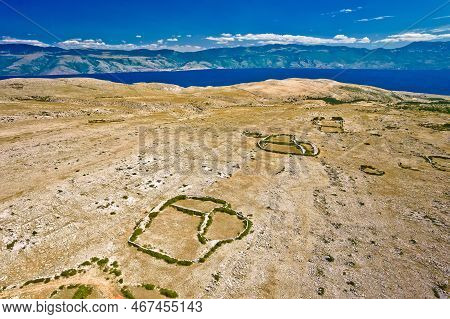 Moon Plateau Stone Desert Above Baska Aerial View, Island Of Krk, Croatia