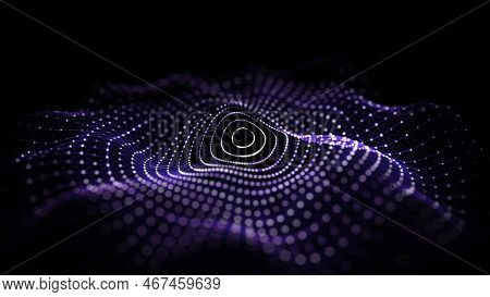 Futuristic Dark Background. The Ripple Effect Of A Web Of Purple Lines. Big Data. Illustration Of Te