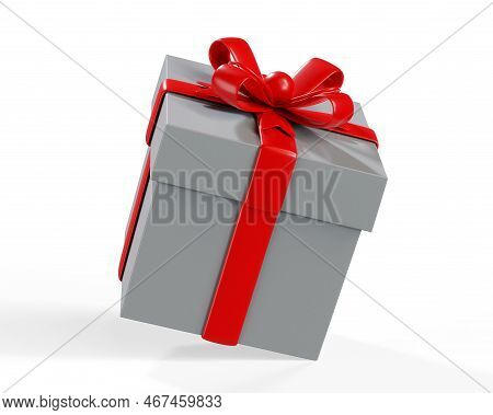 Gift Box With Red Ribbon Bow Isolated Over White Background 3d Render
