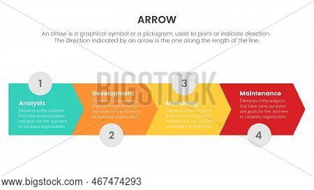 Arrow Infographic With Timeline Concept For Slide Presentation With 4 Point List And Arrow Shape Dir
