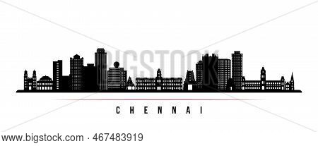 Chennai Skyline Horizontal Banner. Black And White Silhouette Of Chennai, India. Vector Template For