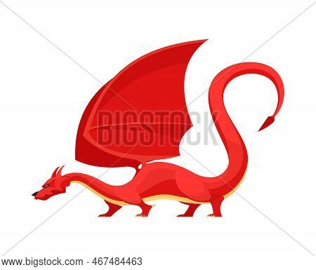 Dragon Composition With Funny Colorful Dragon Monster Weird Snake Like Creature Flat Cartoon Icon Is