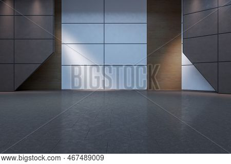 Urban Futuristic Concrete Tile Interior Texture. Spaceship Or Gallery Interior Concept. 3d Rendering