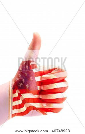 Child Thumb Up Sign Painted With American Flag