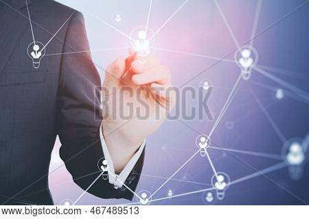 Social Networking And Interaction Concept With Businessman Hand Using Stilus Working With Digital Us