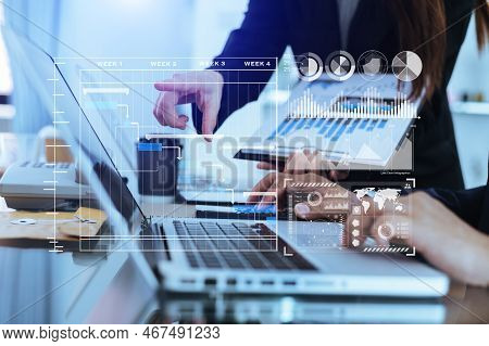 Business Hand Project Manager Working And Update Tasks And Gantt Chart Scheduling Virtual Diagram.wi