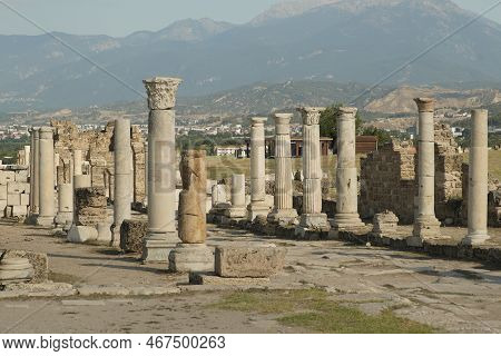Colonnaded Street In Laodicea On The Lycus Ancient City In Denizli City, Turkiye