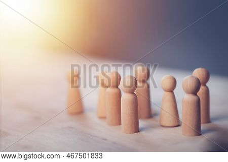 Hr Manager (human Resources) Or Employer. Person Wooden Doll Is Leader Stands Out From Crowd. Lookin