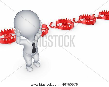 철 함정과 걱정된 3d 작은 사람입니다.