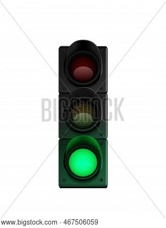 Traffic Lights Realistic Composition With Traffic Light Icon With Glowing Light On Blank Background 