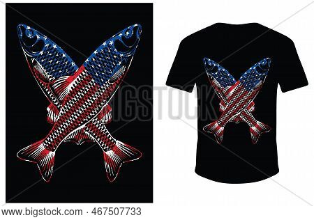 Fishing T-shirt. Usa Fishing Flag Gift For Fisherman. Fisher Tee Shirt Cool Fishing Shirts.