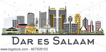 Dar Es Salaam Tanzania Skyline With Color Buildings Isolated On White Background. Vector Illustratio