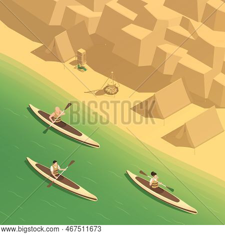 Artificial Whitewater Park Rafting Canoeing Training Recreation Sport Center Isometric Composition W