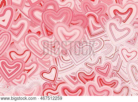 Valentines Day Greeting Card Template Or Background With Hearts And Line Ornament. Retro Fashion Hip