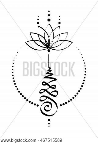 Unalome Lotus Flower Symbol, Hindu Or Buddhist Sign Representing Path To Enlightenment. Hand Drawn Y