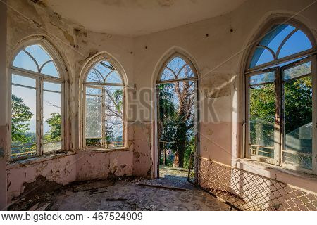 Old Shabby Room Of Abandoned Mansion In Gothic Style