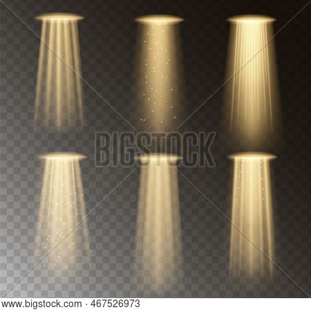 Stadium Spotlights. Scene Illumination Collection, Transparent Effects. Bright Lighting With Spotlig