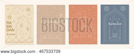 Ramadan Kareem Set. Collection Of Stylish And Minimalistic Posters Or Banners For Website. Religion 