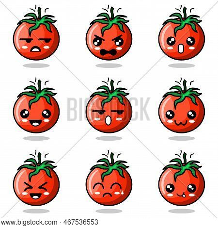 Emoticon Tomatoes All Set Design Vector Illustration Minimalist Icon Abtsrtack Color