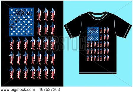 Fishing T-shirt With American Flag. American Gift For Wife, Husband, Girlfriend, Boyfriend. Typograp