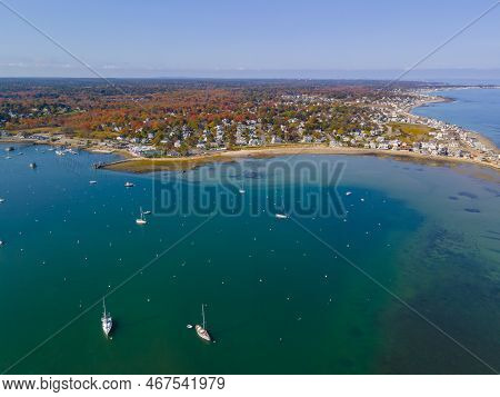 Scituate Harbor Aerial View And Historic Town Center In Fall In Town Of Scituate, Massachusetts Ma, 