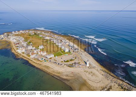 Old Scituate Lighthouse Aerial View At Cedar Point At The Entrance Of Scituate Harbor, Town Of Scitu
