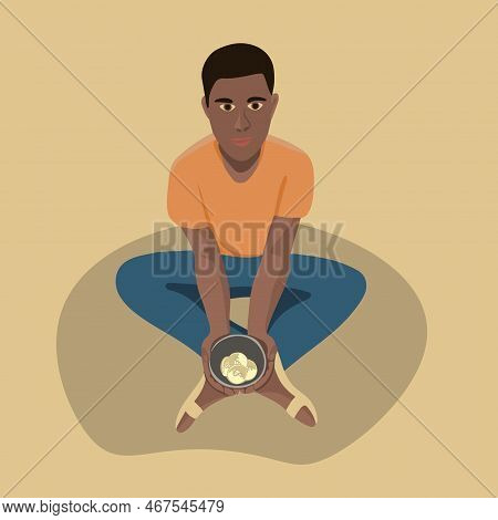 Vector Isolated Illustration Of A Beggar Black Man .