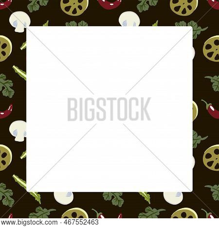 Vector Food Template, Panasian Cuisine Frame. Asian Food,japanese Sushi.