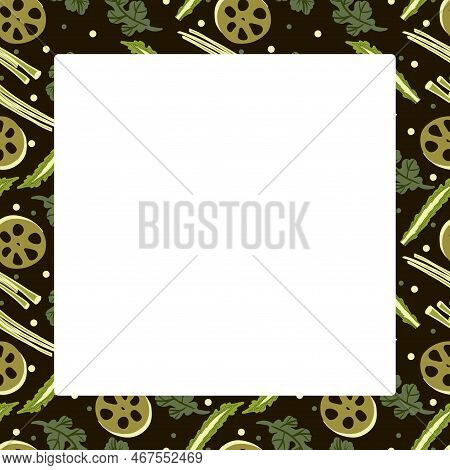 Vector Food Template, Panasian Cuisine Frame. Asian Food,japanese Sushi.