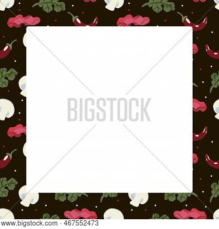 Vector Food Template, Panasian Cuisine Frame. Asian Food,japanese Sushi.