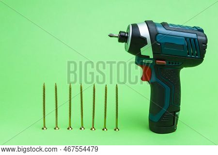 Building Tools Ideas. Cordless Combi Drill As Impact Drill And Screw Driver Placed Together With Lin