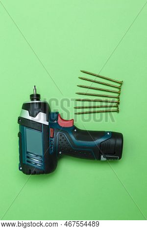 Building Tools Ideas. Cordless Combi Drill As Impact Drill And Screw Driver Placed Together With Lin