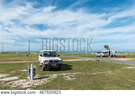 Struisbaai, South Africa - Sep 21, 2022: Camping Sites At The Caravan Park In Struisbaai, In The Wes
