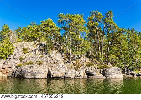 Landscape With Rocks And Trees On An Island Near Västervik In Sweden.