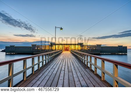 The Pier And Ribersborg Kallbadhus In Malmo After Sunset